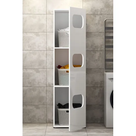 Szafka na pralkę i suszarkę z wysuwaną półką na pranie, BIAŁA + szafka boczna