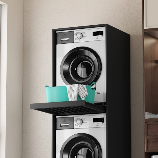 Szafka pod pralkę i suszarkę z wysuwaną półką, czarna