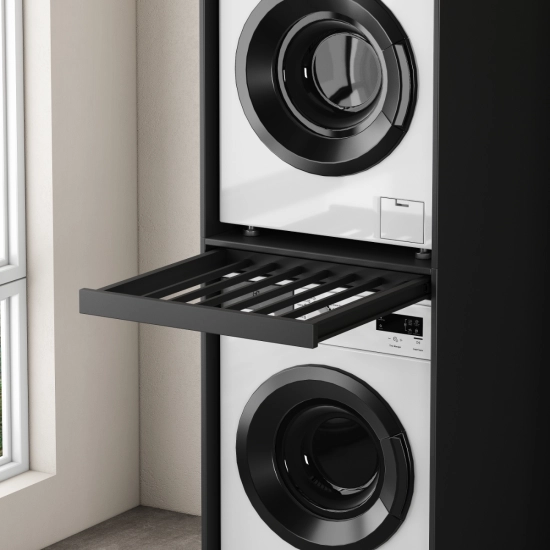 Szafka pod pralkę i suszarkę z wysuwaną półką, czarna