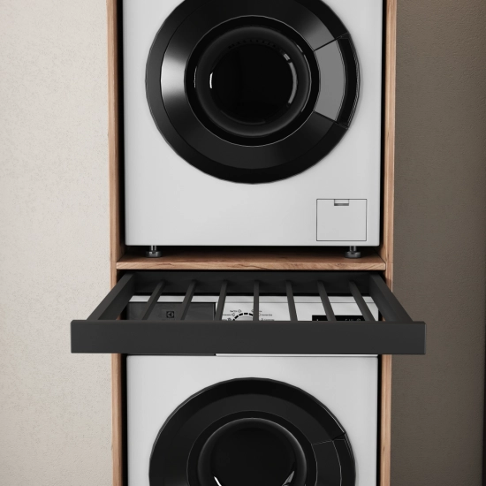 Szafka na pralkę i suszarkę z wysuwaną półką, dąb