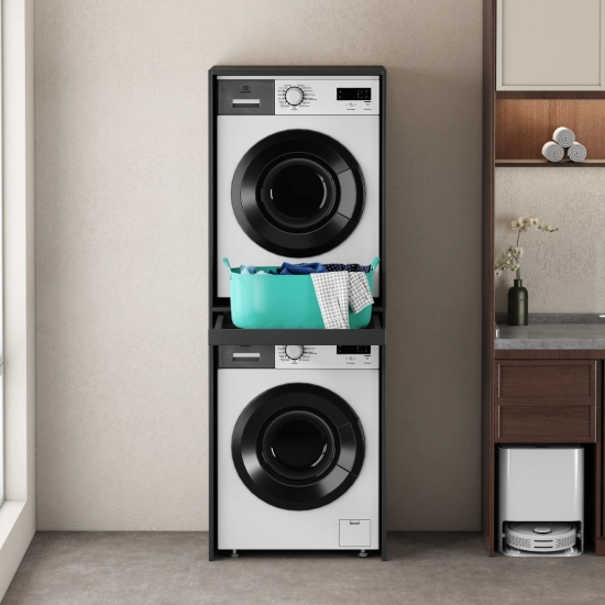 Szafka pod pralkę i suszarkę z wysuwaną półką, czarna