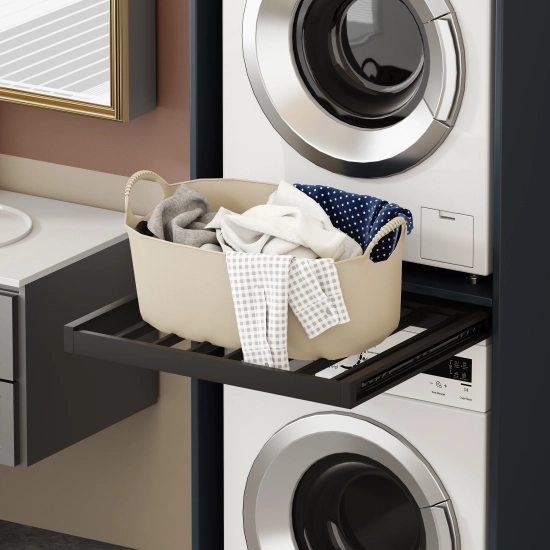 Szafka pod pralkę i suszarkę z wysuwaną półką, czarna