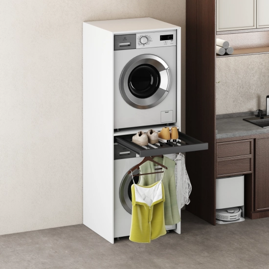 Szafka pod pralkę i suszarkę z wysuwaną półką, czarna